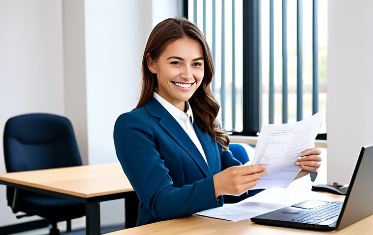 **
"A female accountant in a fully clothed, modest business casual outfit, smiling warmly while reviewing financial documents in a bright, modern office space, safe for work, appropriate content, professional, perfect anatomy, correct proportions, well-formed hands, proper finger count, natural body proportions, high quality, professional photography."
**