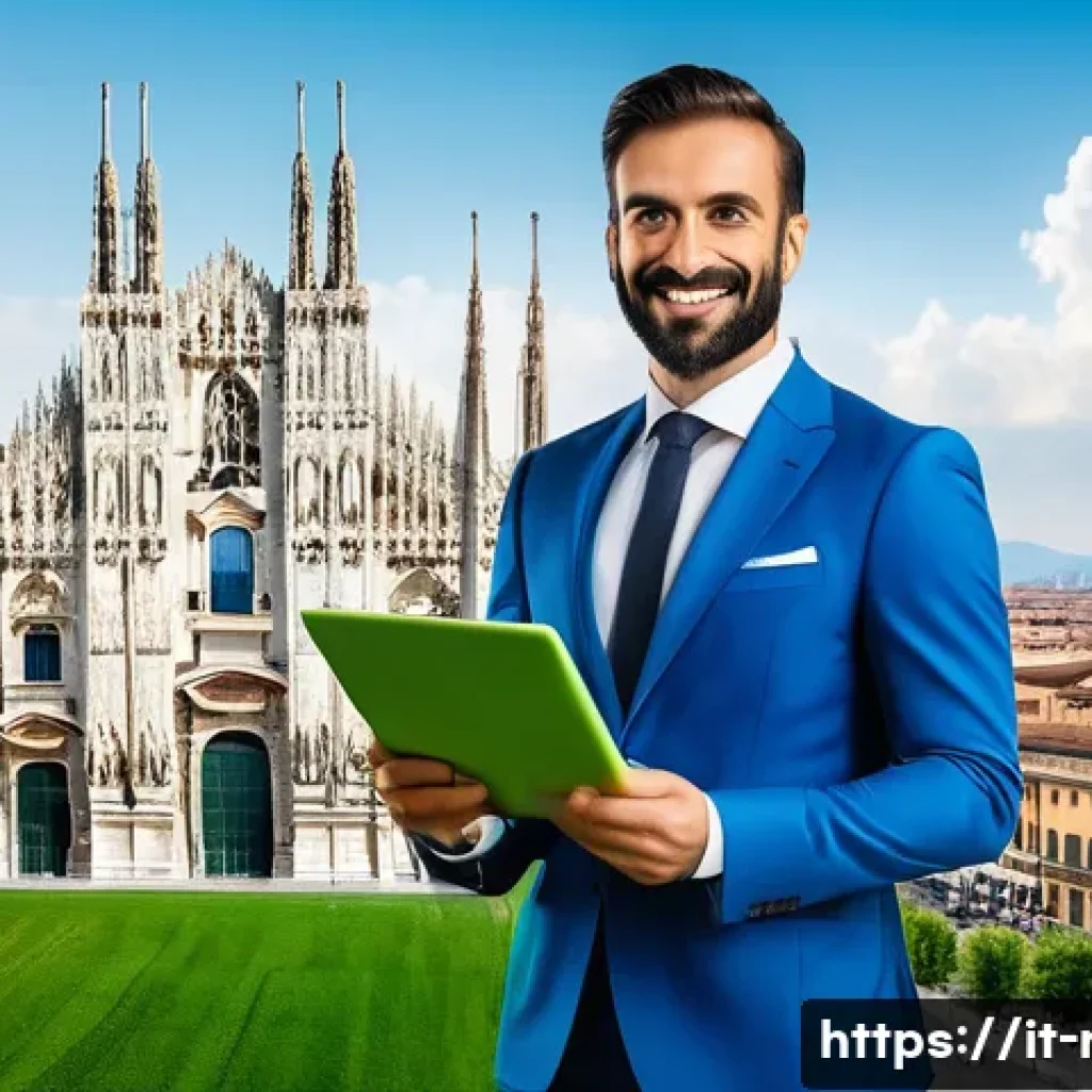 규제요원의 이직 준비 가이드 - **"Navigating New Italian Horizons"**: A confident Italian professional, in their late 30s, dressed ...