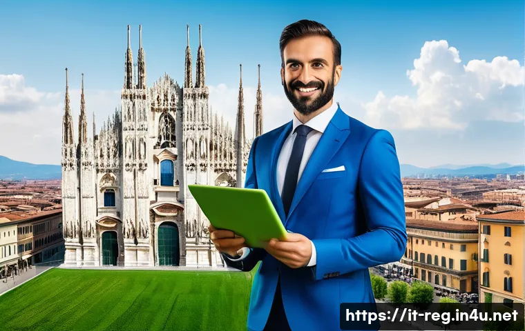 규제요원의 이직 준비 가이드 - **"Navigating New Italian Horizons"**: A confident Italian professional, in their late 30s, dressed ...