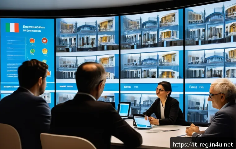 규제요원의 전문성과 신뢰 구축 - A modern digital government office scene in Rome, Italy, showing diverse Italian citizens engaging i...