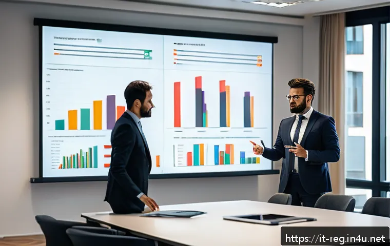 규제요원의 취업 서류 작성 팁 - A professional office scene showing a mid-30s Italian regulatory compliance specialist presenting a ...