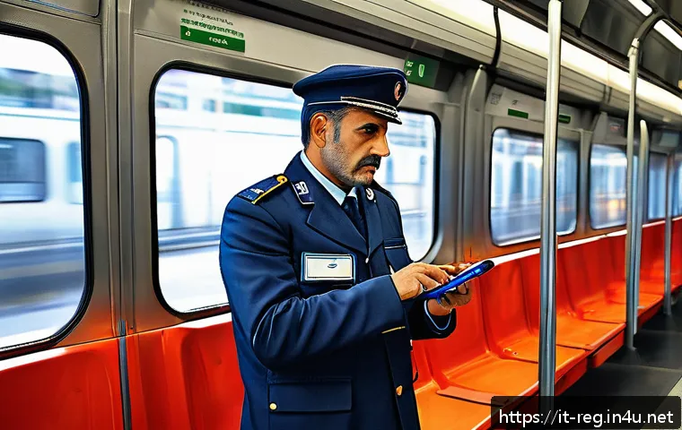규제요원 실기시험 준비 요령 - A professional public transport ticket inspector in a modern Italian urban setting, wearing a neat u...